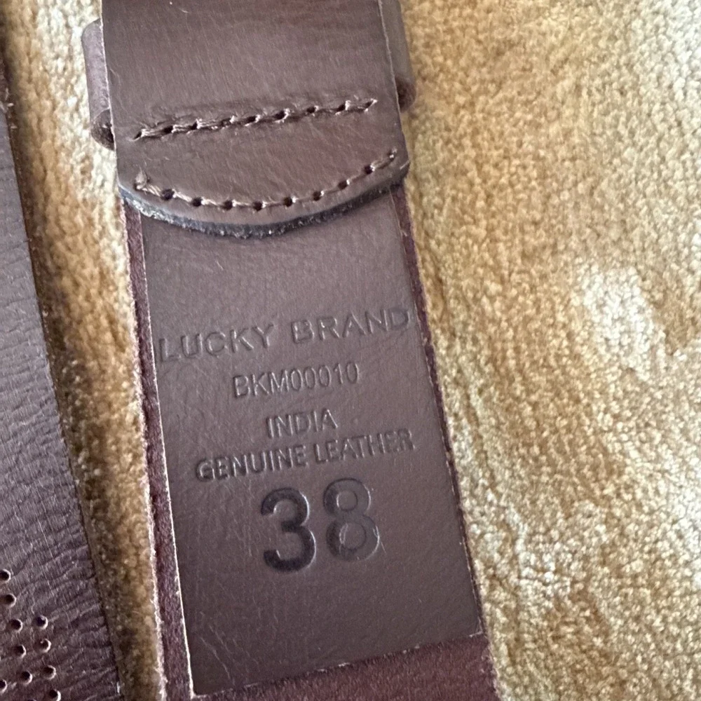 Lucky Brown Leather Belt Size 38 South Western Style Brass Buckle